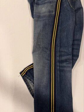 Polo Ralph Lauren Varick Slim Straight Track Stripe Jeans 38x30 Distressed Blue